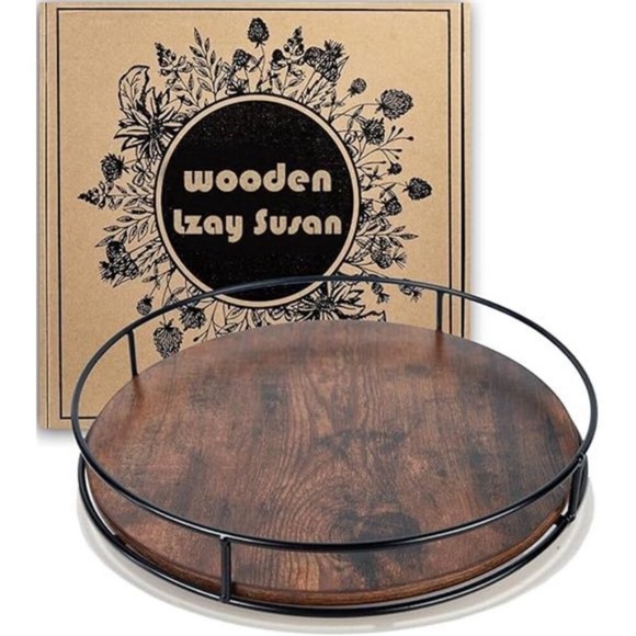 10 Inch Wood Lazy Susan Turntable for Table, Kitchen Rustic Brown Organizer - Picture 7 of 8